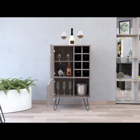 Tuhome Manhattan L Bar Cabinet, Eight Built-in Wine Rack, Single Door, Light Gray BLZ6475